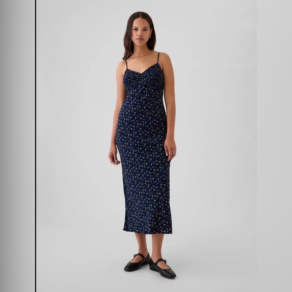 Gap Pintuck Midi Dress Navy Blue Floral Size Medium and Small